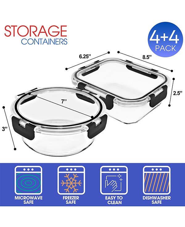 16 Piece Glass Meal Prep Containers with Airtight Lids - Preserves Freshness, Oven Safe, durable, BPA-free