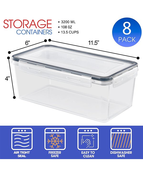 8 Pack (108oz/13.5cups) Airtight Food Storage Containers with Lids
