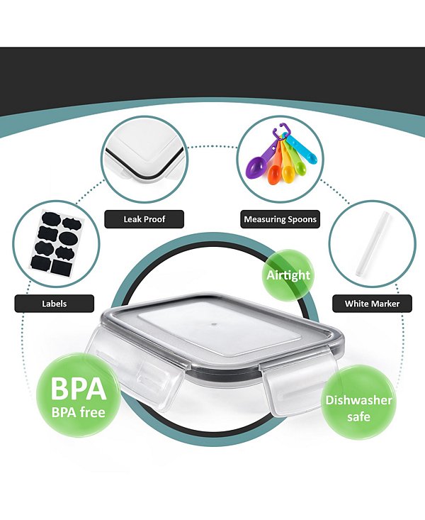 24 Pack Airtight Food Storage Containers, Labels, Marker & Measuring Spoons - Functional Dry Food Organizers for Kitchen, Pantry, and more