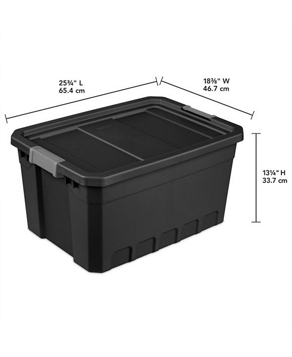 19 Gal Rugged Industrial Stackable Storage Tote w/ Lid, Black, 24 Pack