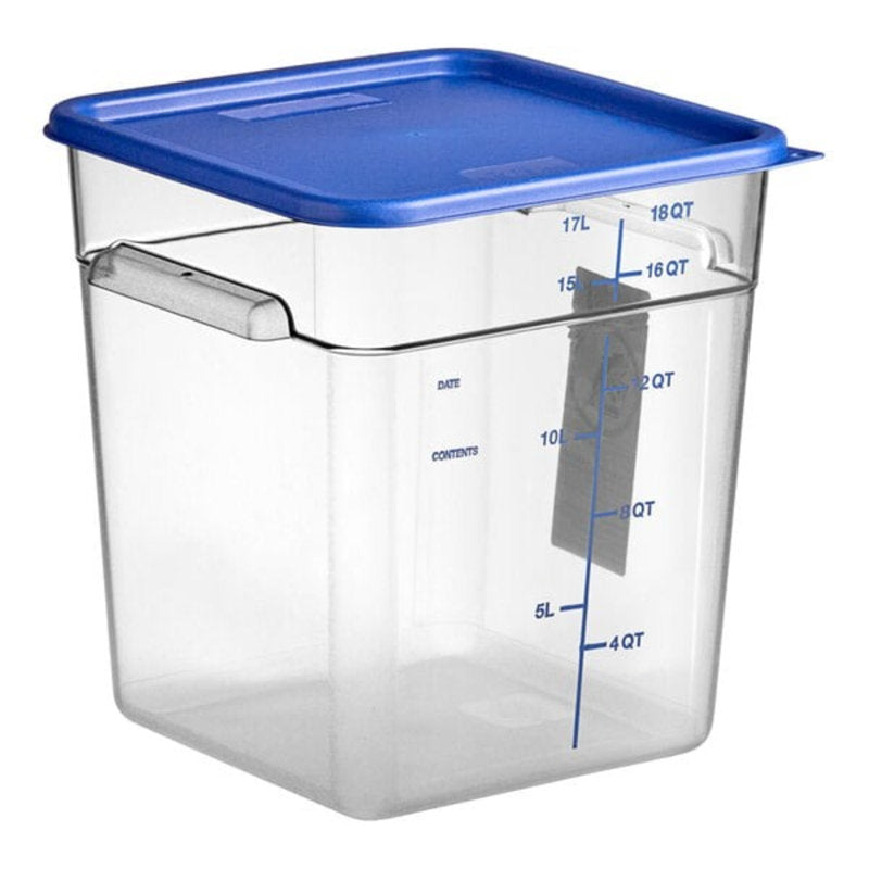 Vigor 18 Qt. Clear Square Polycarbonate Food Storage Containers With Blue Lids – 6/Pack, BPA-Free, NSF Listed, Stackable