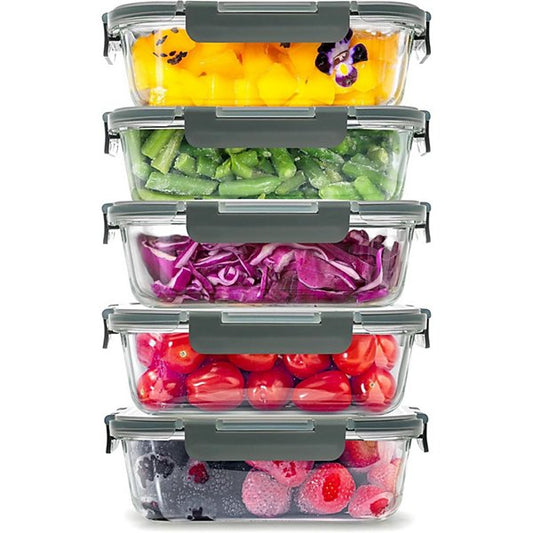5 Pack Glass Meal Prep Containers with Lids - Airtight, Premium Borosilicate Glass Food Storage Containers