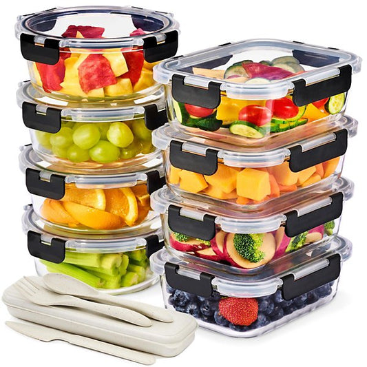 16 Piece Glass Meal Prep Containers with Airtight Lids - Preserves Freshness, Oven Safe, durable, BPA-free