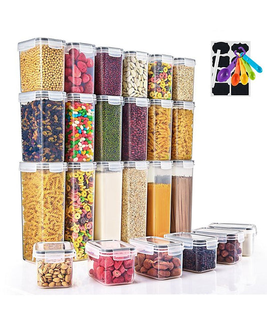 24 Pack Airtight Food Storage Containers, Labels, Marker & Measuring Spoons - Functional Dry Food Organizers for Kitchen, Pantry, and more
