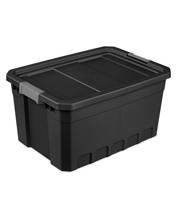 19 Gal Rugged Industrial Stackable Storage Tote w/ Lid, Black, 24 Pack