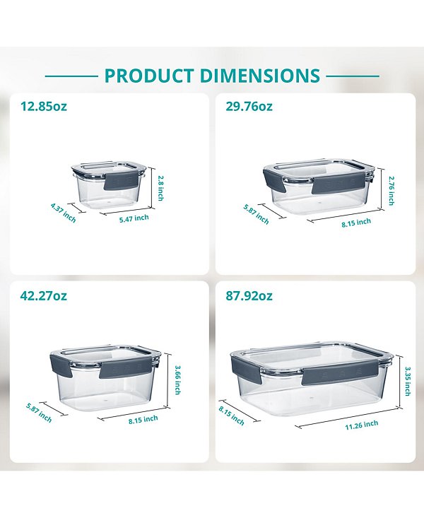 16Pc Airtight Clear Plastic Food Storage Containers with Lids - BPA Free, Keeps Food Fresh, Leak Proof, Store leftover, Meal Prep