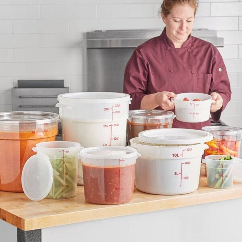 Choice 8 Qt. Clear Round Polycarbonate Food Storage Container With Lid – 12/Case, NSF Listed, Dishwasher Safe, Stackable