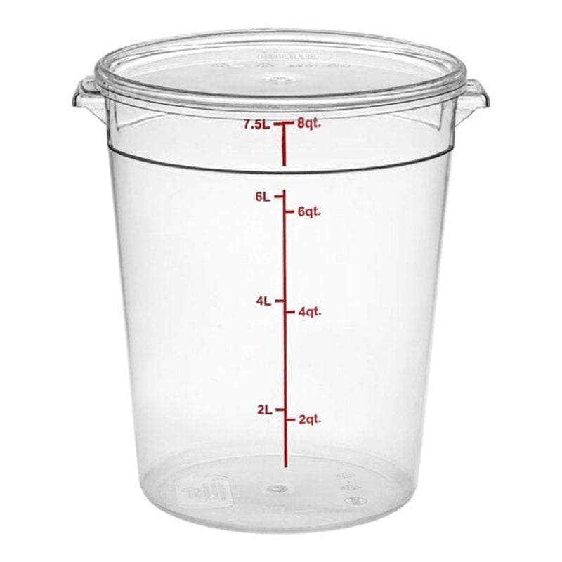 Choice 8 Qt. Clear Round Polycarbonate Food Storage Container With Lid – 12/Case, NSF Listed, Dishwasher Safe, Stackable