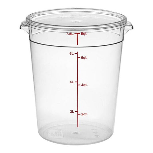 Choice 8 Qt. Clear Round Polycarbonate Food Storage Container With Lid – 12/Case, NSF Listed, Dishwasher Safe, Stackable